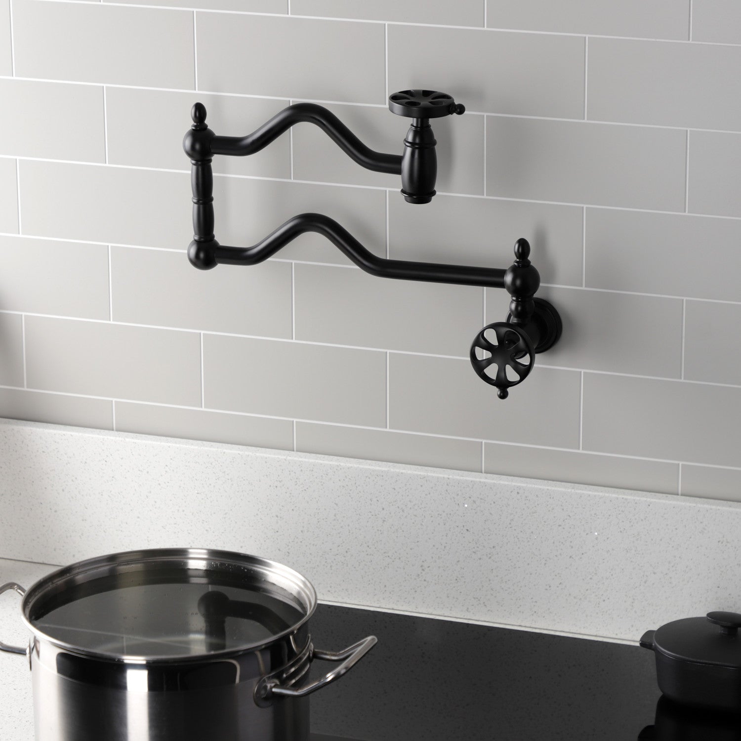 Kingston Tulare KS2100RX - Belknap Two-Handle 1-Hole Wall Mount Pot Filler Faucet, Matte Black — thumbnail 2